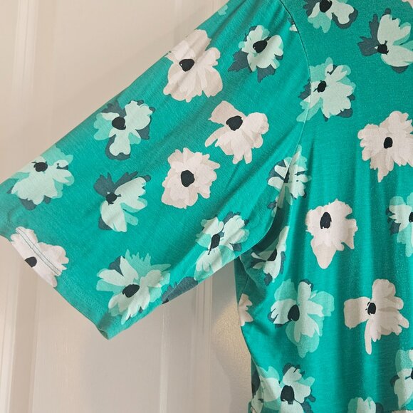 Elle Women's Top Size XL Green Floral Peplum Short Sleeve Bow Accent Office - Picture 4 of 11